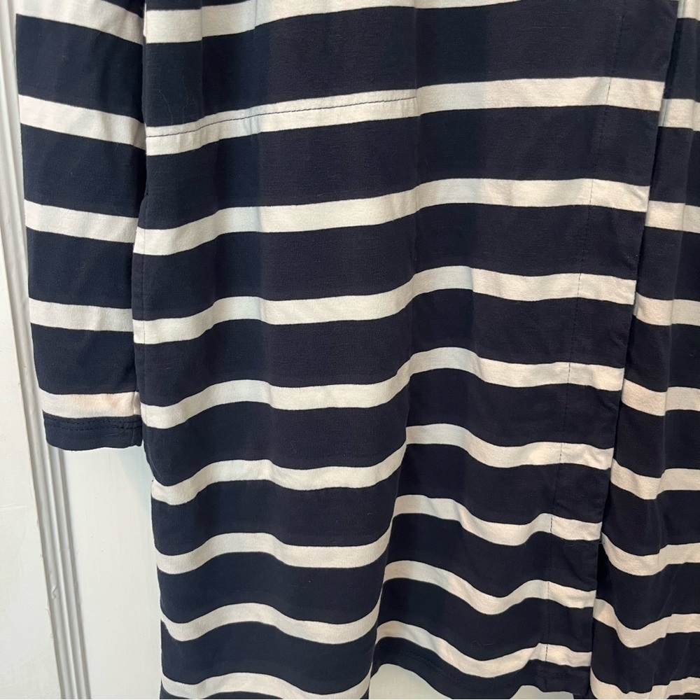 J.Jill WearEver Blue White Striped Lightweight Cardigan Duster Size Medium - Picture 6 of 9